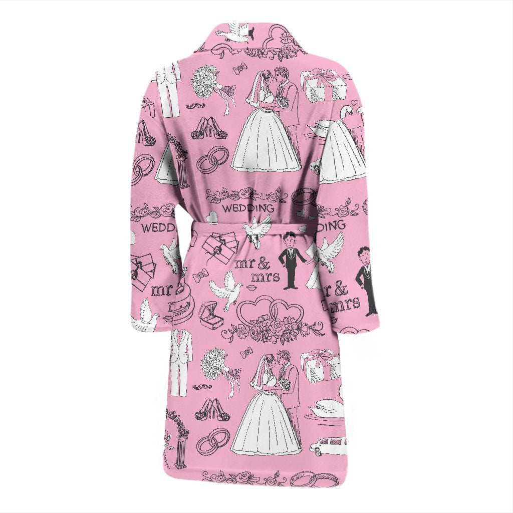 Wedding Pink Pattern Print Men Long Robe-grizzshop