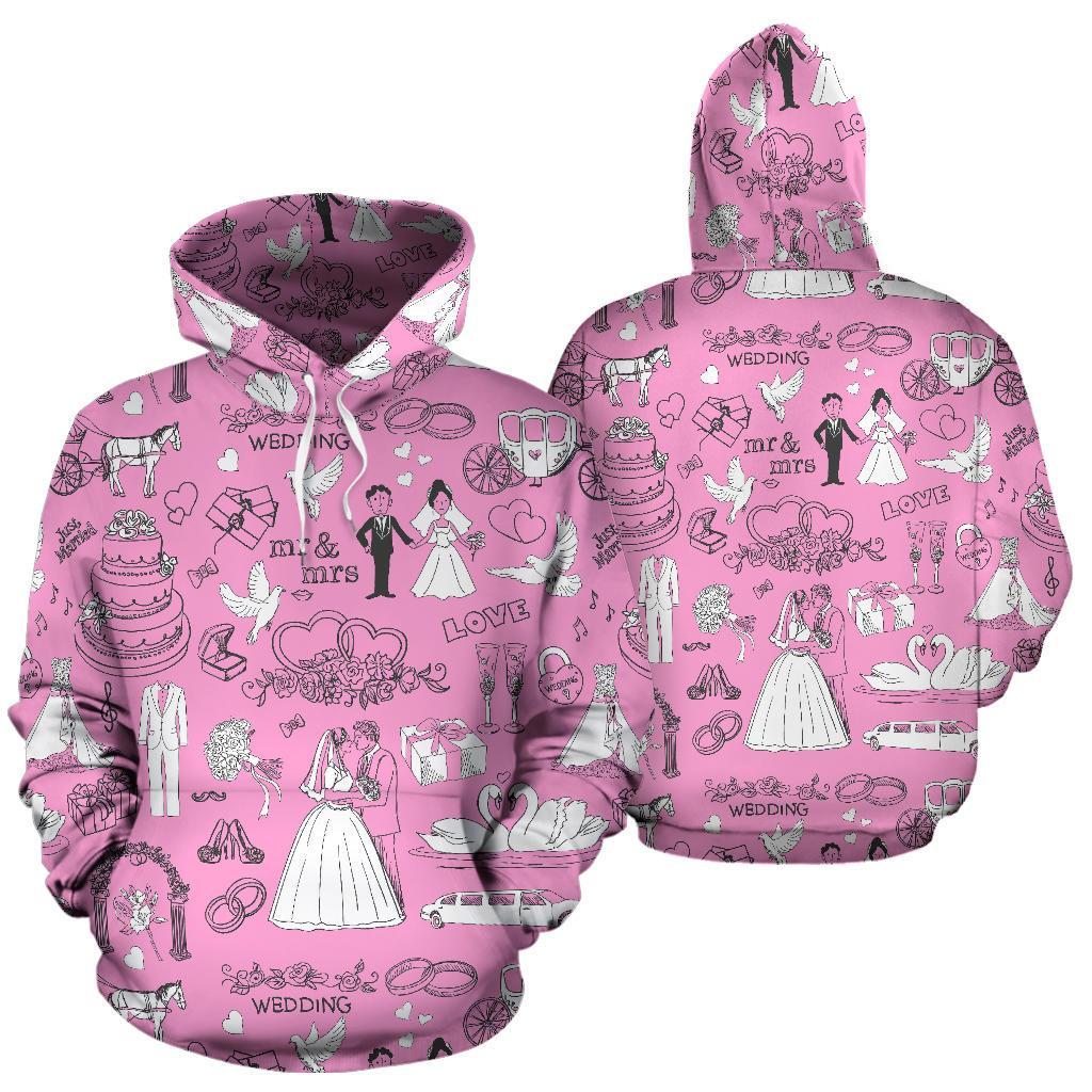 Wedding Pink Pattern Print Men Women Pullover Hoodie-grizzshop