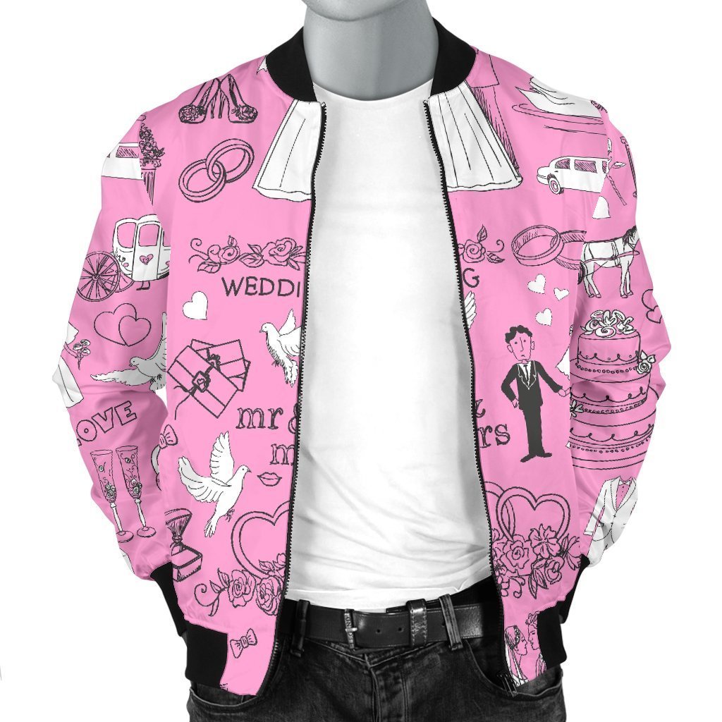 Wedding Pink Pattern Print Men's Bomber Jacket-grizzshop