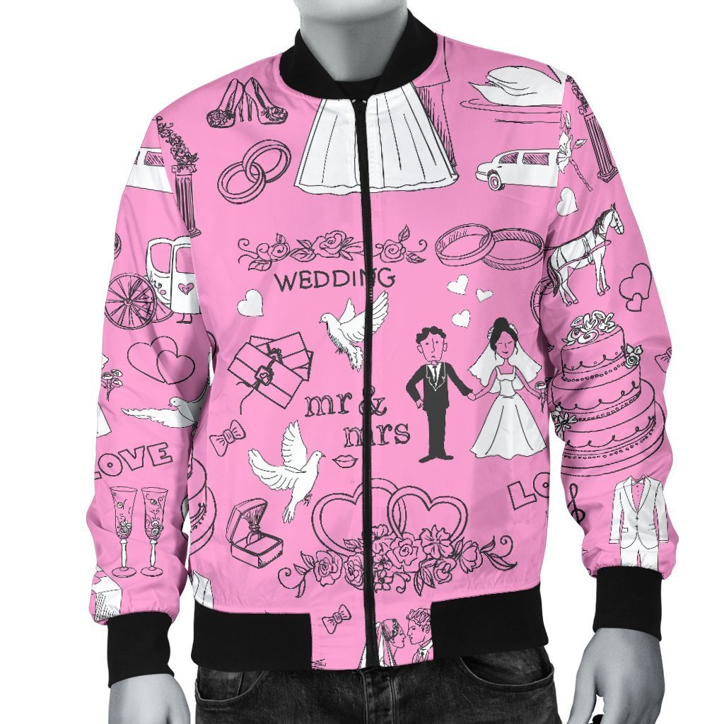 Wedding Pink Pattern Print Men's Bomber Jacket-grizzshop