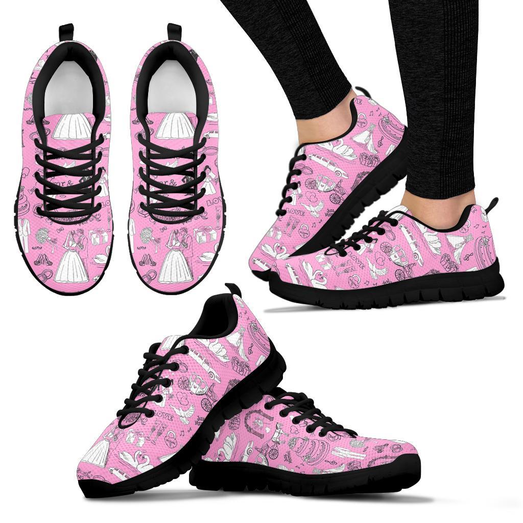 Wedding Pink Pattern Print Sneaker Shoes For Men Women-grizzshop