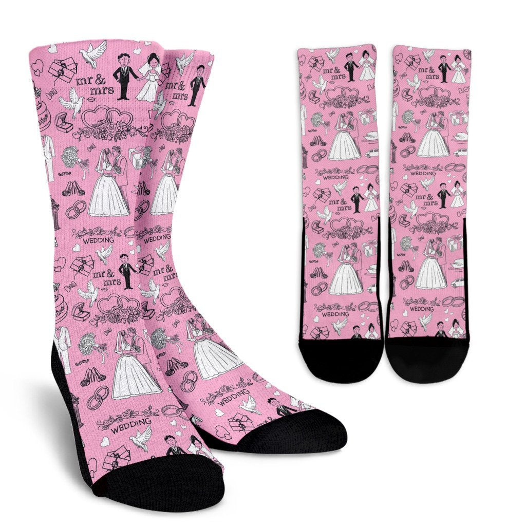 Wedding Pink Pattern Print Unisex Crew Socks-grizzshop