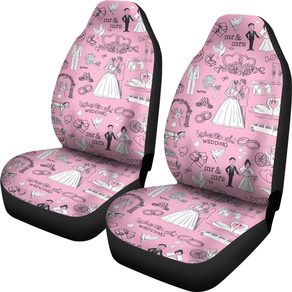 Wedding Pink Pattern Print Universal Fit Car Seat Covers-grizzshop