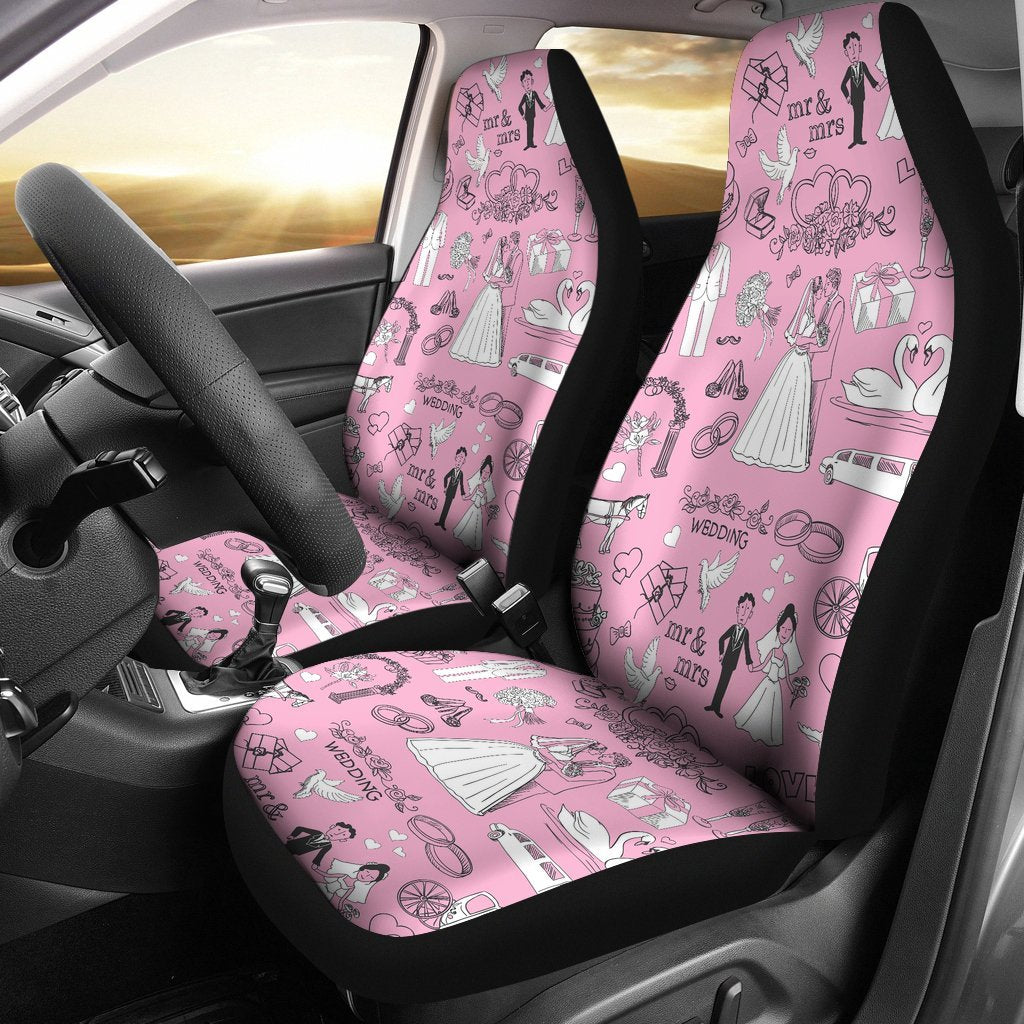 Wedding Pink Pattern Print Universal Fit Car Seat Covers-grizzshop