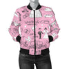 Wedding Pink Pattern Print Women Casual Bomber Jacket-grizzshop