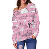 Wedding Pink Pattern Print Women Off Shoulder Sweatshirt-grizzshop