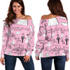 Wedding Pink Pattern Print Women Off Shoulder Sweatshirt-grizzshop