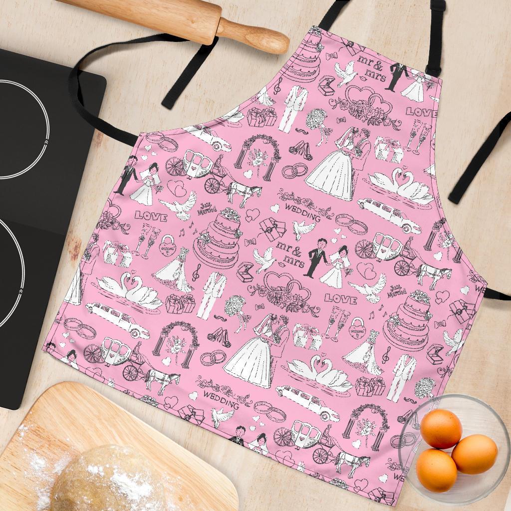 Wedding Pink Pattern Print Women's Apron-grizzshop