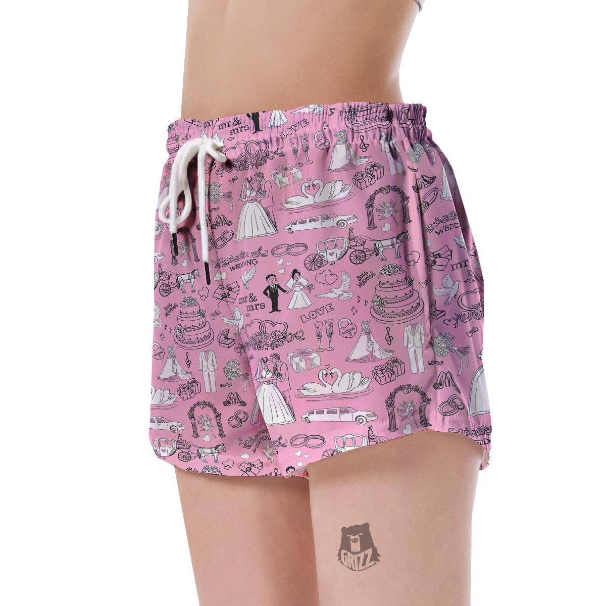 Wedding Pink Pattern Print Women's Shorts-grizzshop