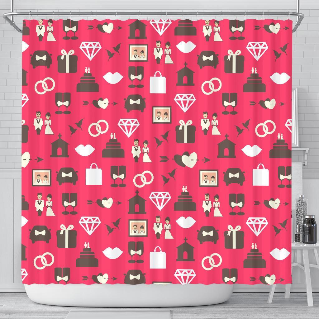 Wedding Pink Print Pattern Bathroom Shower Curtain-grizzshop