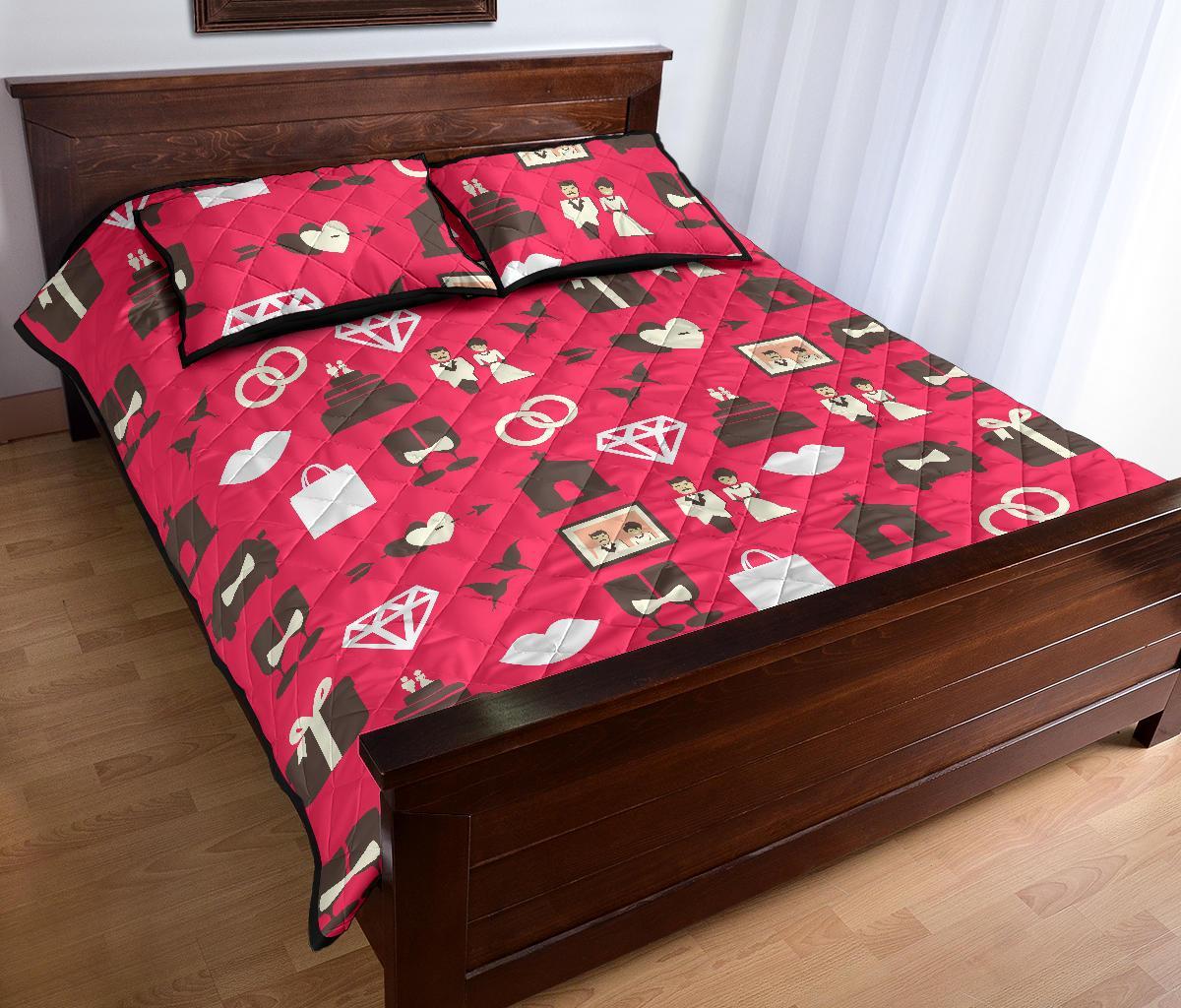 Wedding Pink Print Pattern Bed Set Quilt-grizzshop