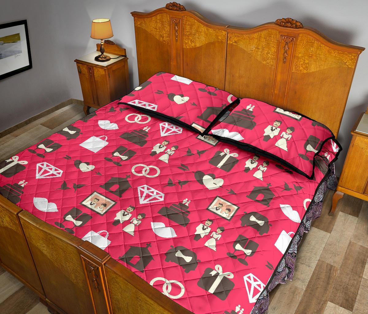 Wedding Pink Print Pattern Bed Set Quilt-grizzshop