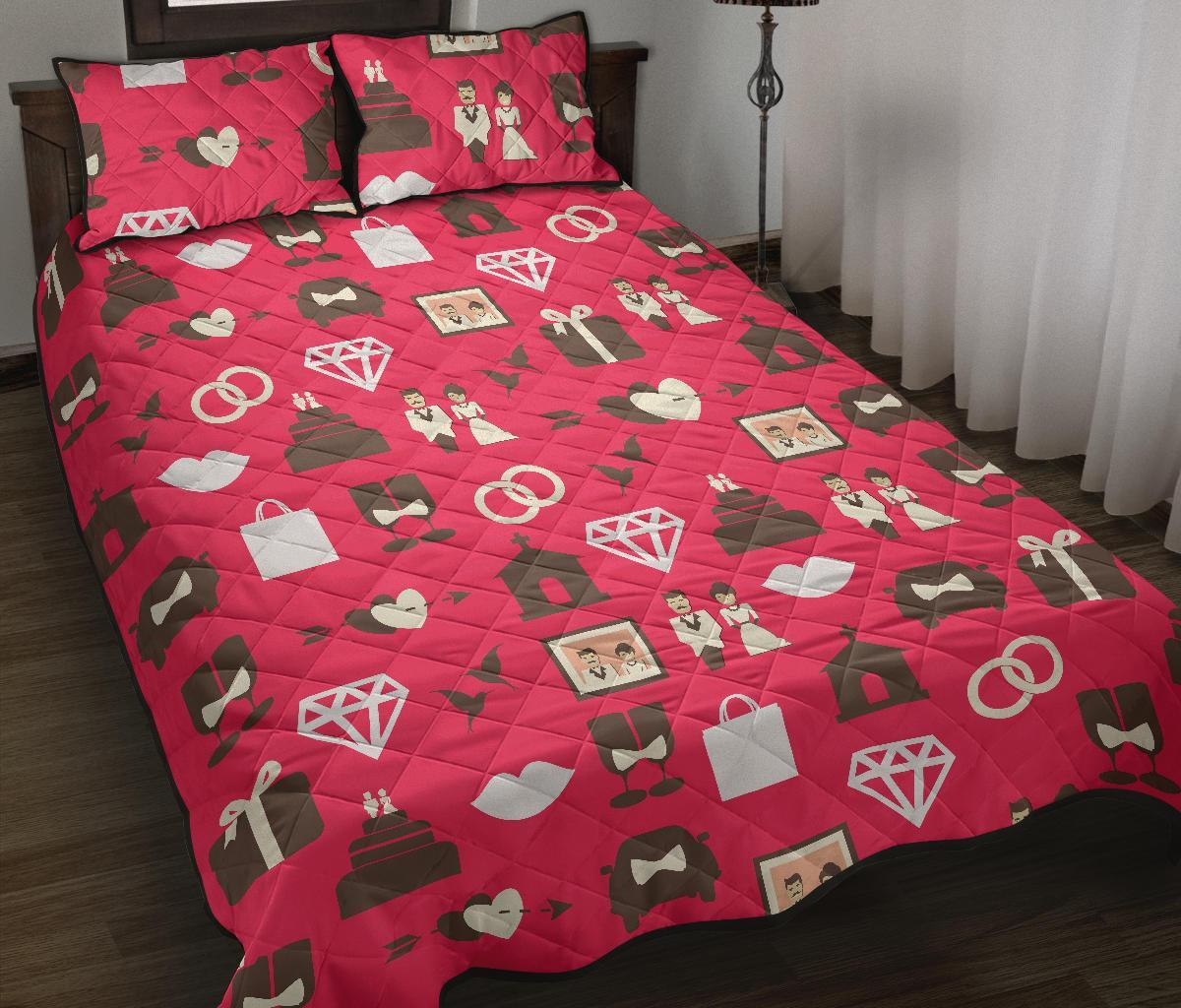 Wedding Pink Print Pattern Bed Set Quilt-grizzshop