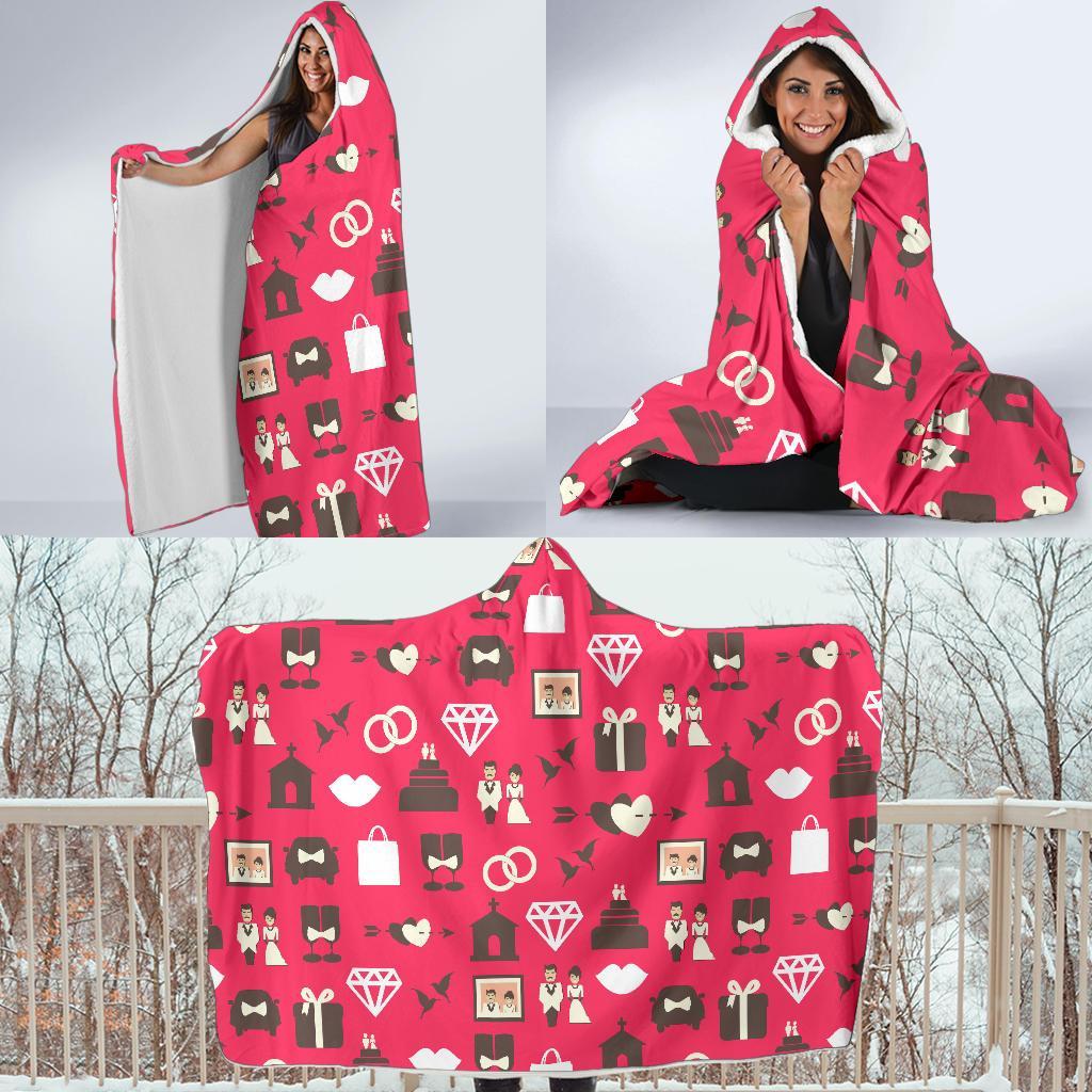 Wedding Pink Print Pattern Hooded Blanket-grizzshop