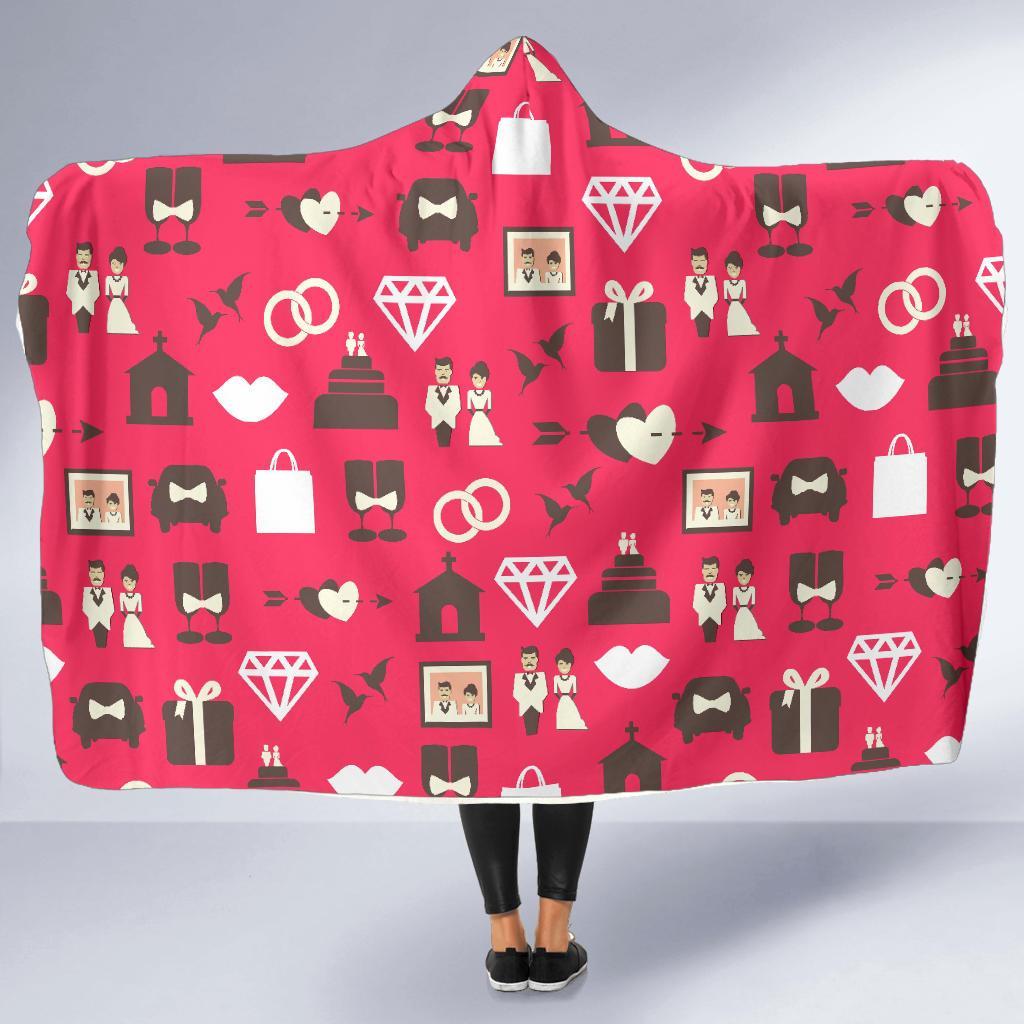Wedding Pink Print Pattern Hooded Blanket-grizzshop