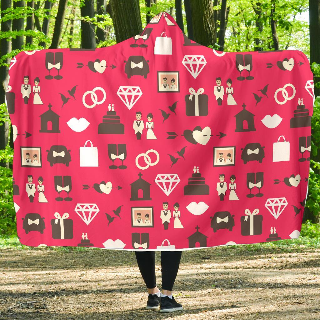 Wedding Pink Print Pattern Hooded Blanket-grizzshop