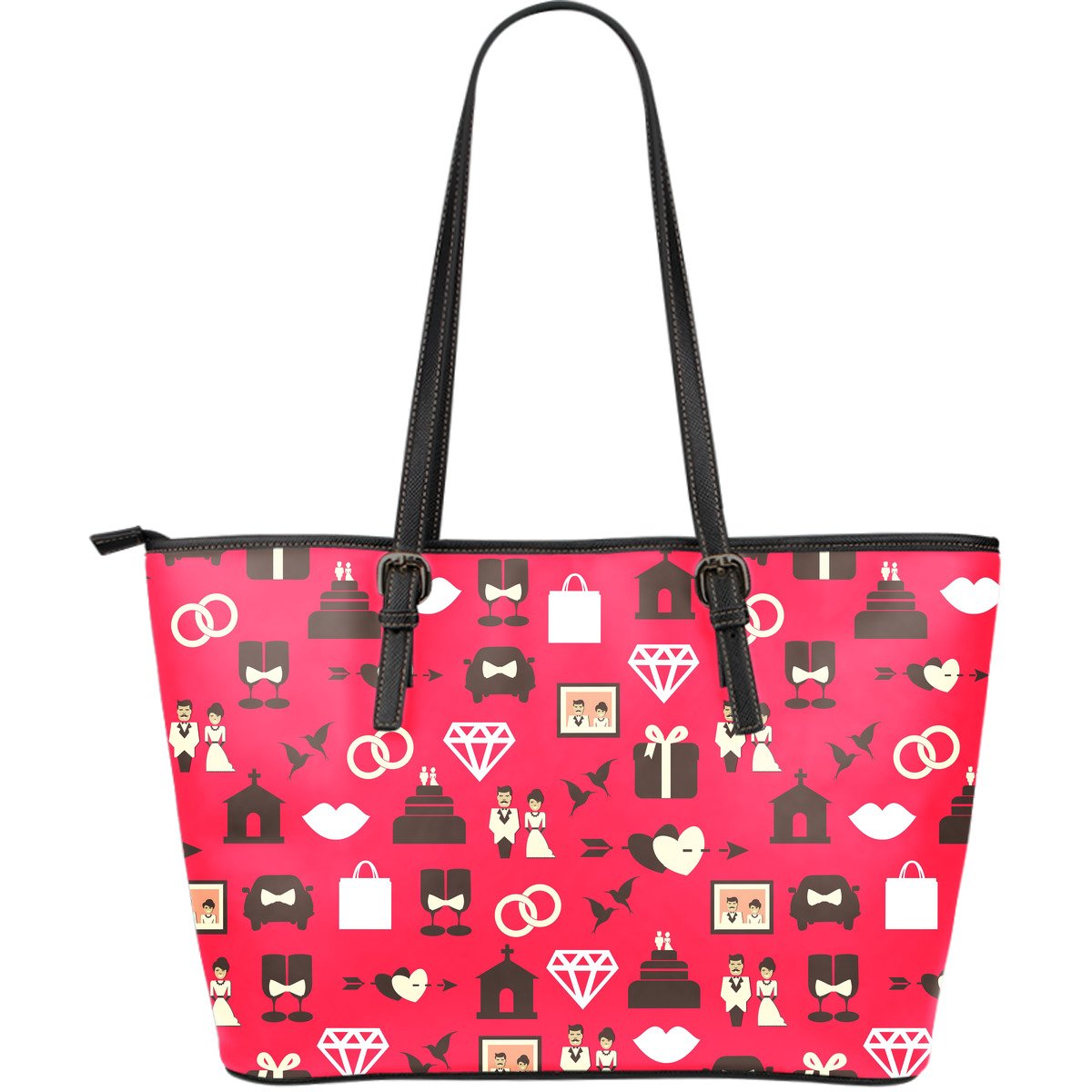 Wedding Pink Print Pattern Leather Tote Bag-grizzshop