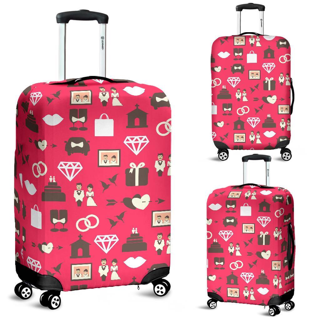 Wedding Pink Print Pattern Luggage Cover Protector-grizzshop