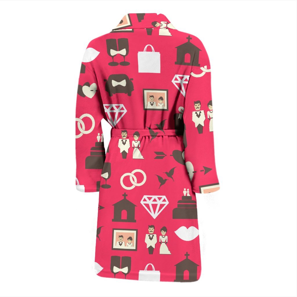 Wedding Pink Print Pattern Men Long Robe-grizzshop