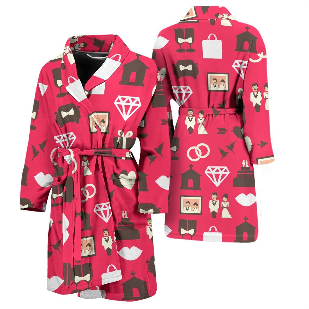 Wedding Pink Print Pattern Men Long Robe-grizzshop