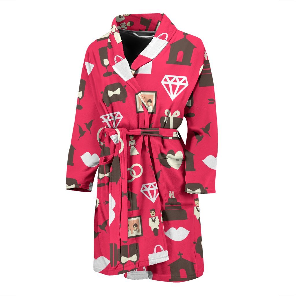 Wedding Pink Print Pattern Men Long Robe-grizzshop