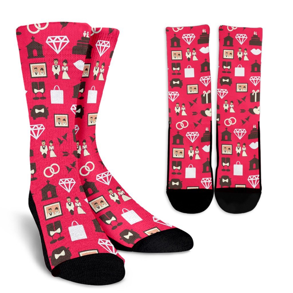 Wedding Pink Print Pattern Unisex Crew Socks-grizzshop