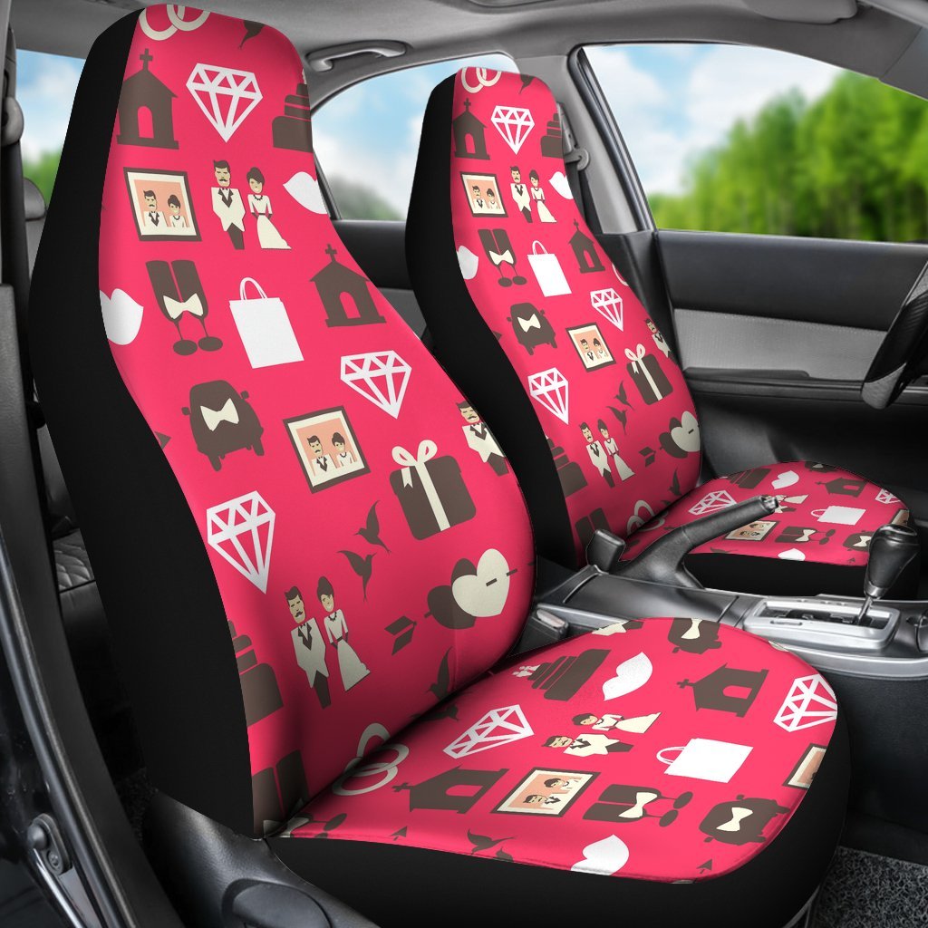 Wedding Pink Print Pattern Universal Fit Car Seat Covers-grizzshop