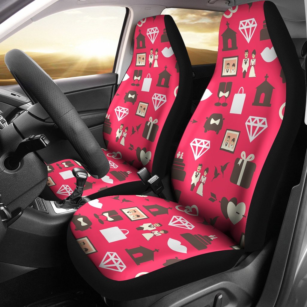 Wedding Pink Print Pattern Universal Fit Car Seat Covers-grizzshop