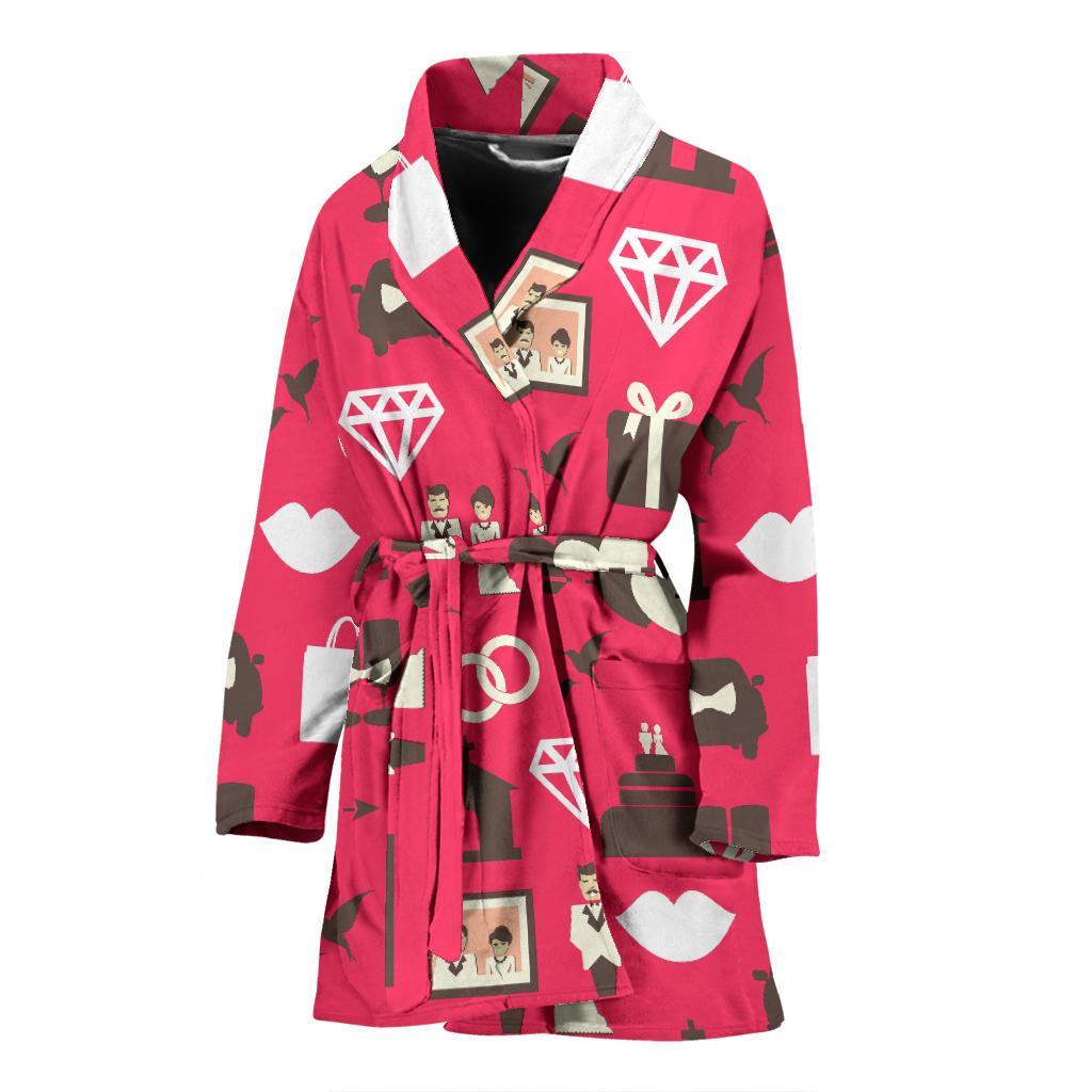 Wedding Pink Print Pattern Women Long Robe-grizzshop