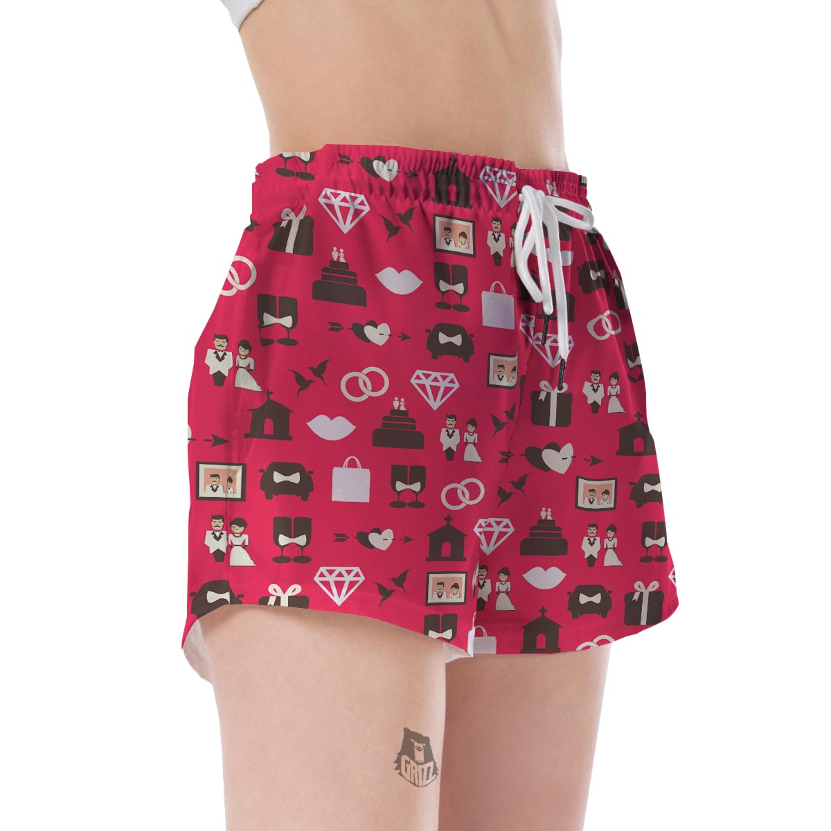 Wedding Pink Print Pattern Women's Shorts-grizzshop