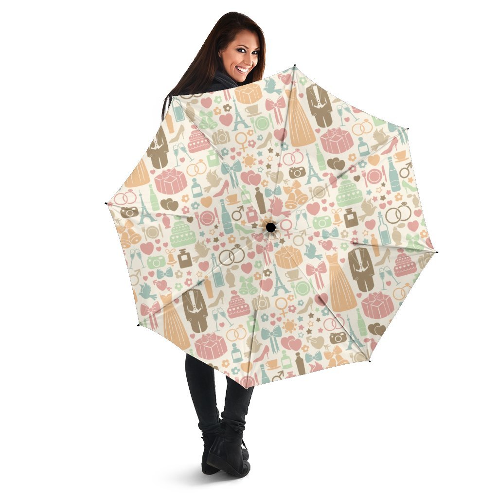 Wedding Print Pattern Automatic Foldable Umbrella-grizzshop