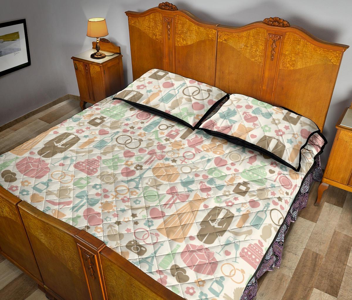 Wedding Print Pattern Bed Set Quilt-grizzshop