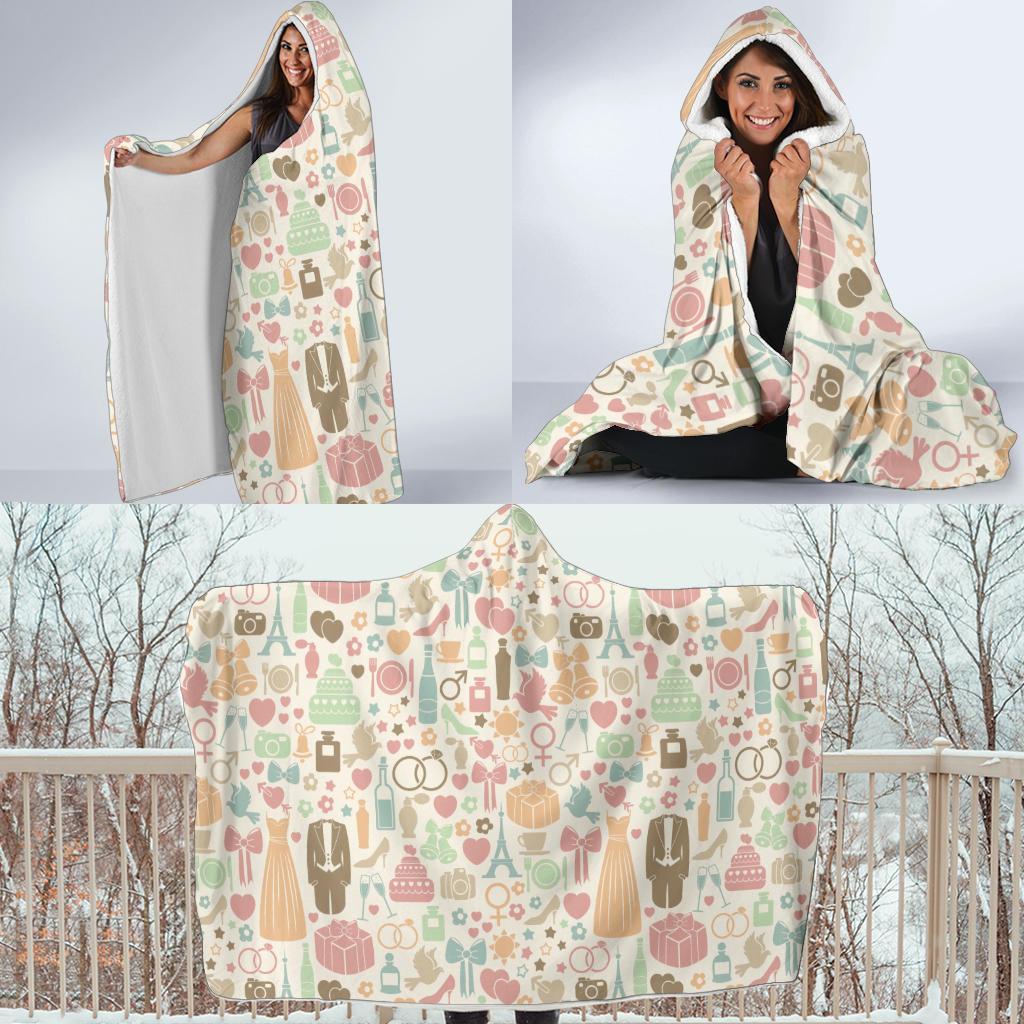 Wedding Print Pattern Hooded Blanket-grizzshop