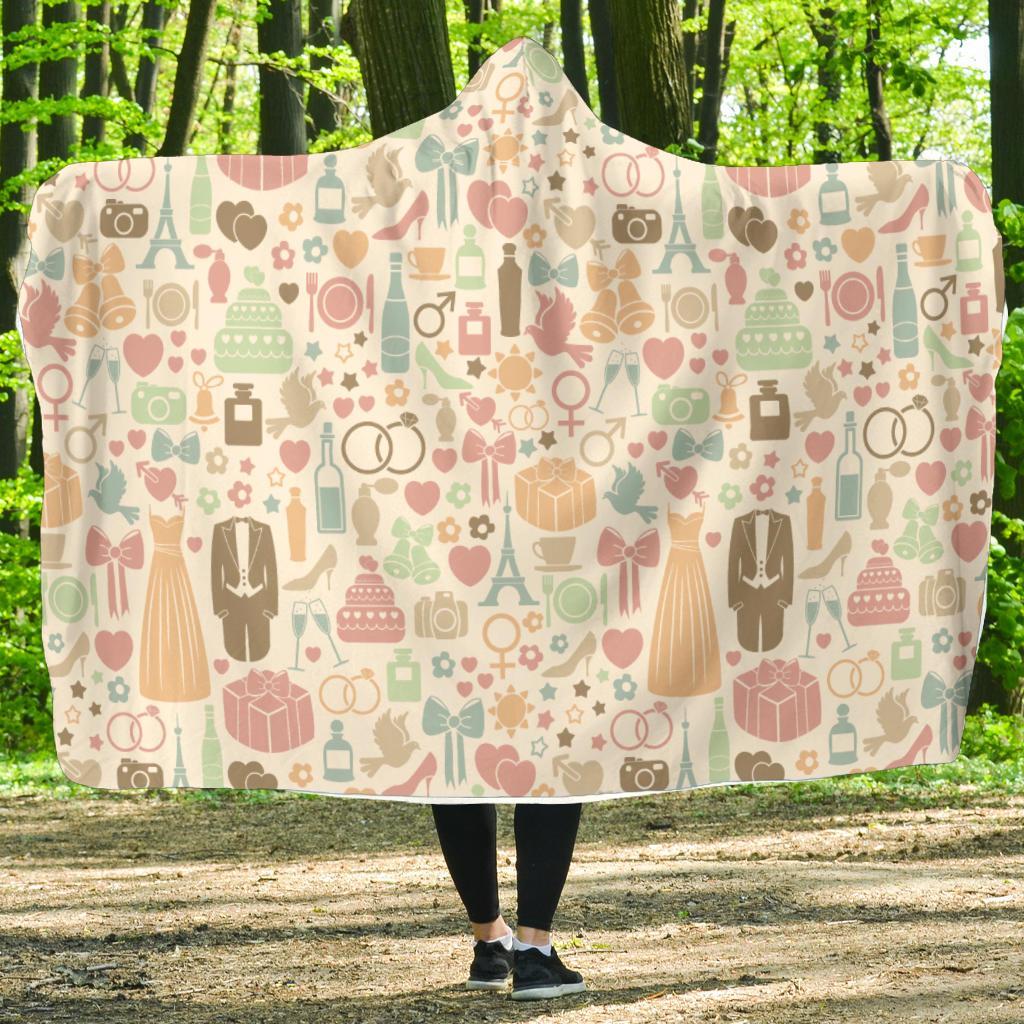 Wedding Print Pattern Hooded Blanket-grizzshop