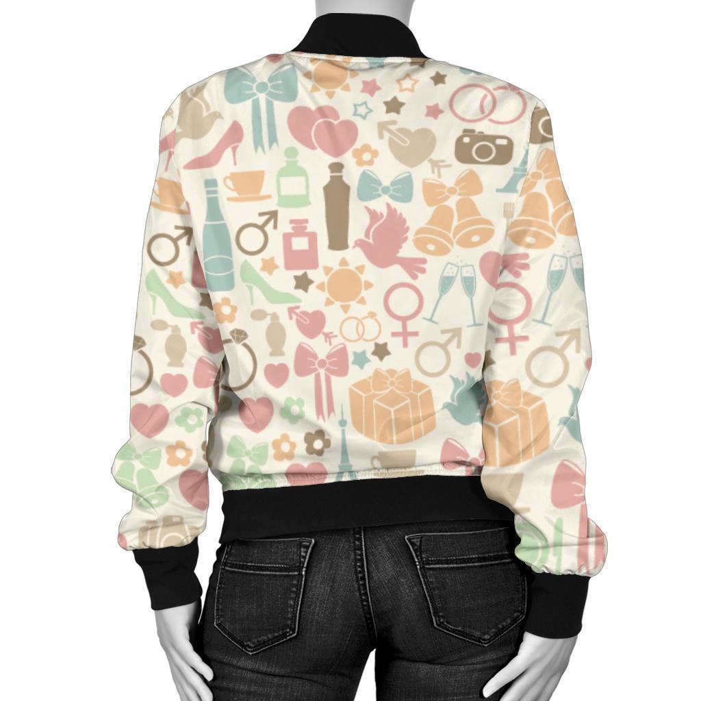 Wedding Print Pattern Women Casual Bomber Jacket-grizzshop