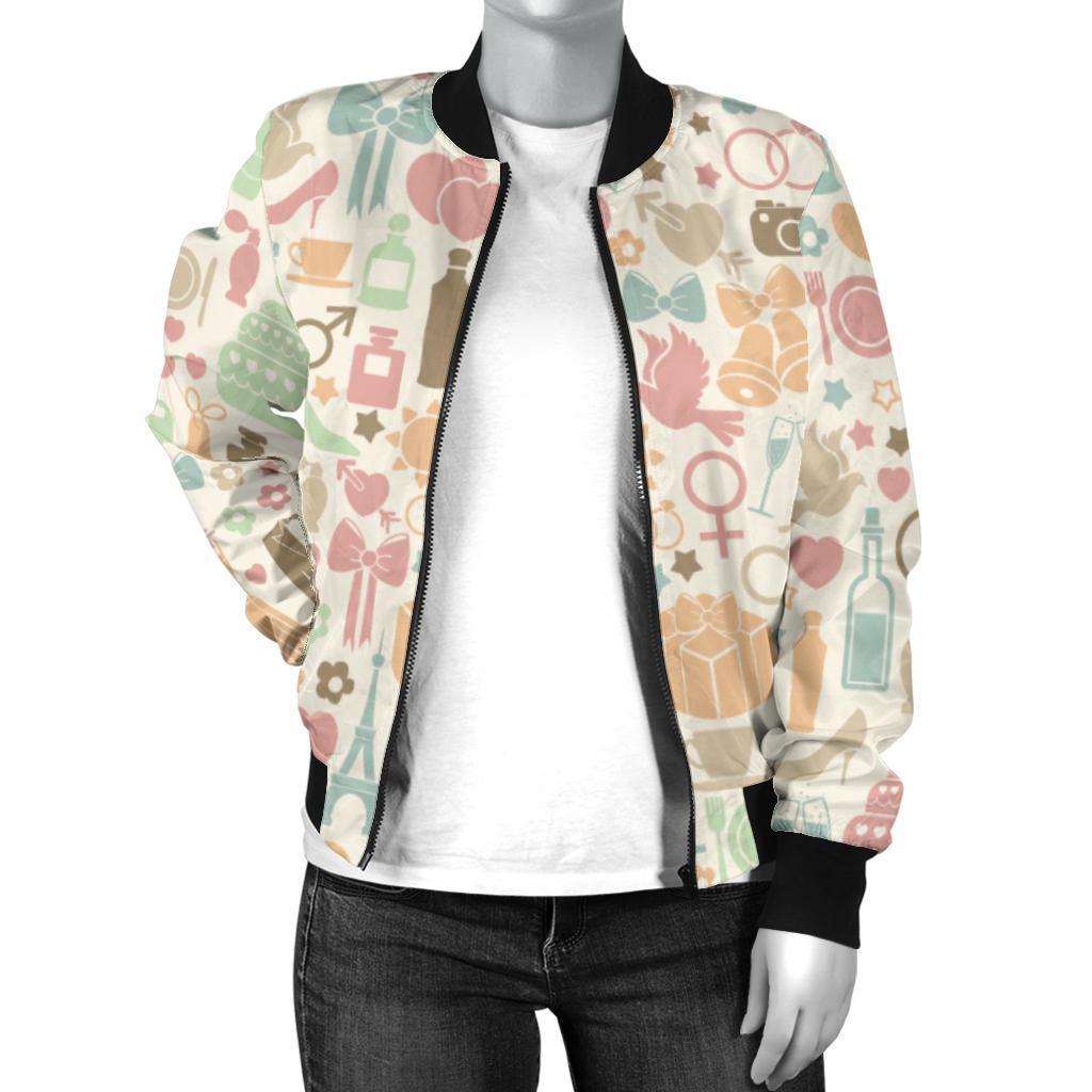 Wedding Print Pattern Women Casual Bomber Jacket-grizzshop