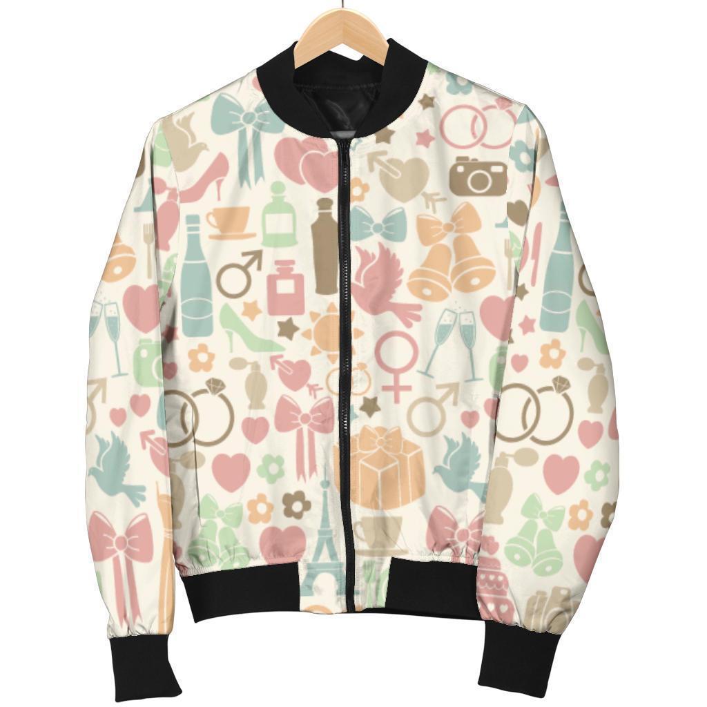 Wedding Print Pattern Women Casual Bomber Jacket-grizzshop