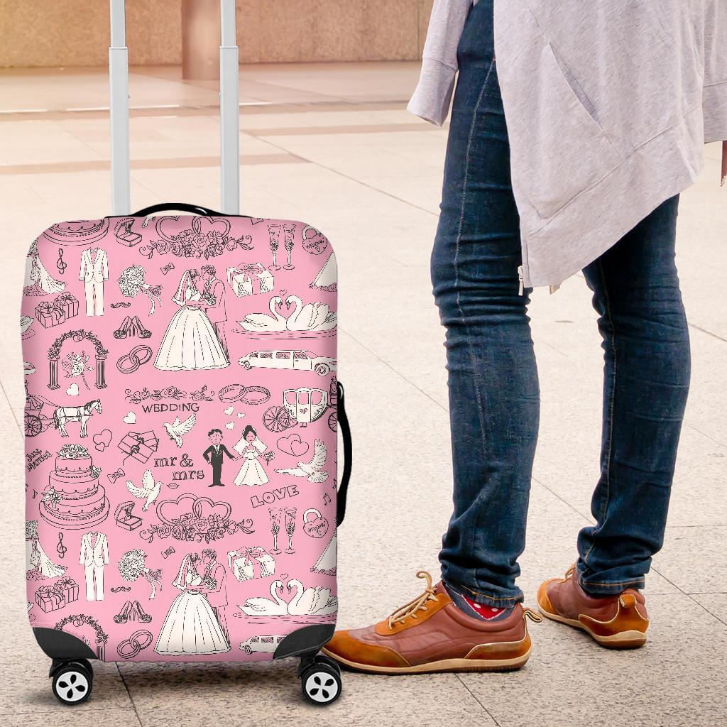 Wedding Pink Pattern Print Luggage Cover Protector-grizzshop