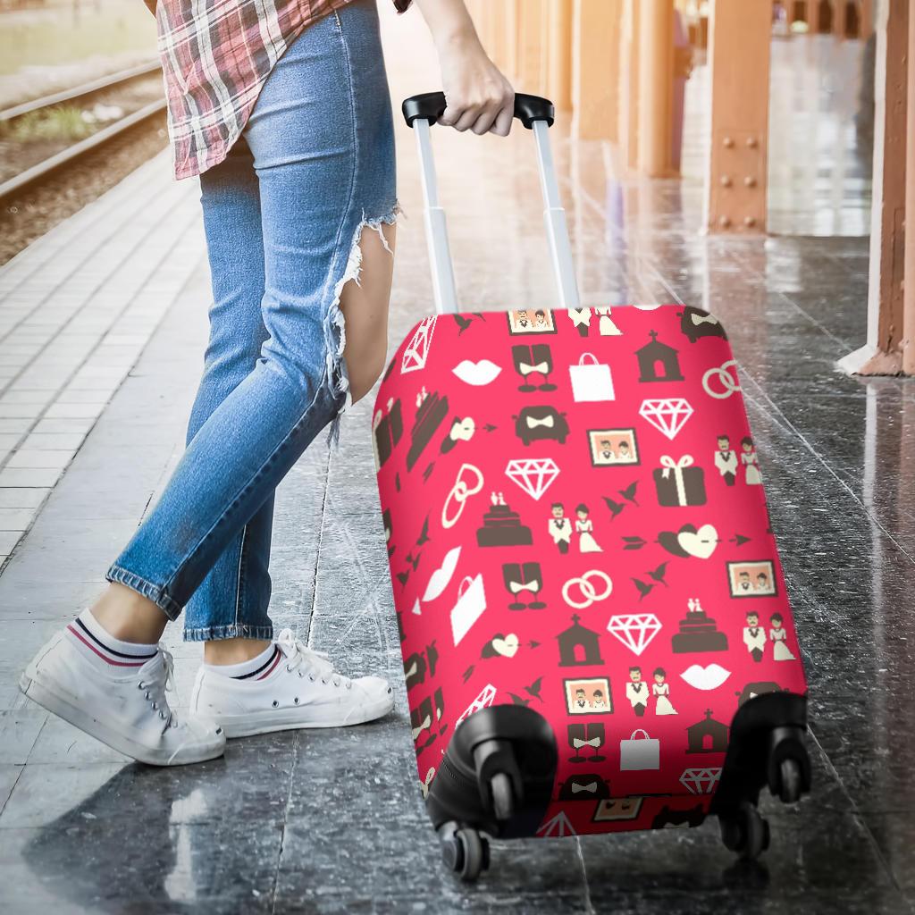 Wedding Pink Print Pattern Luggage Cover Protector-grizzshop