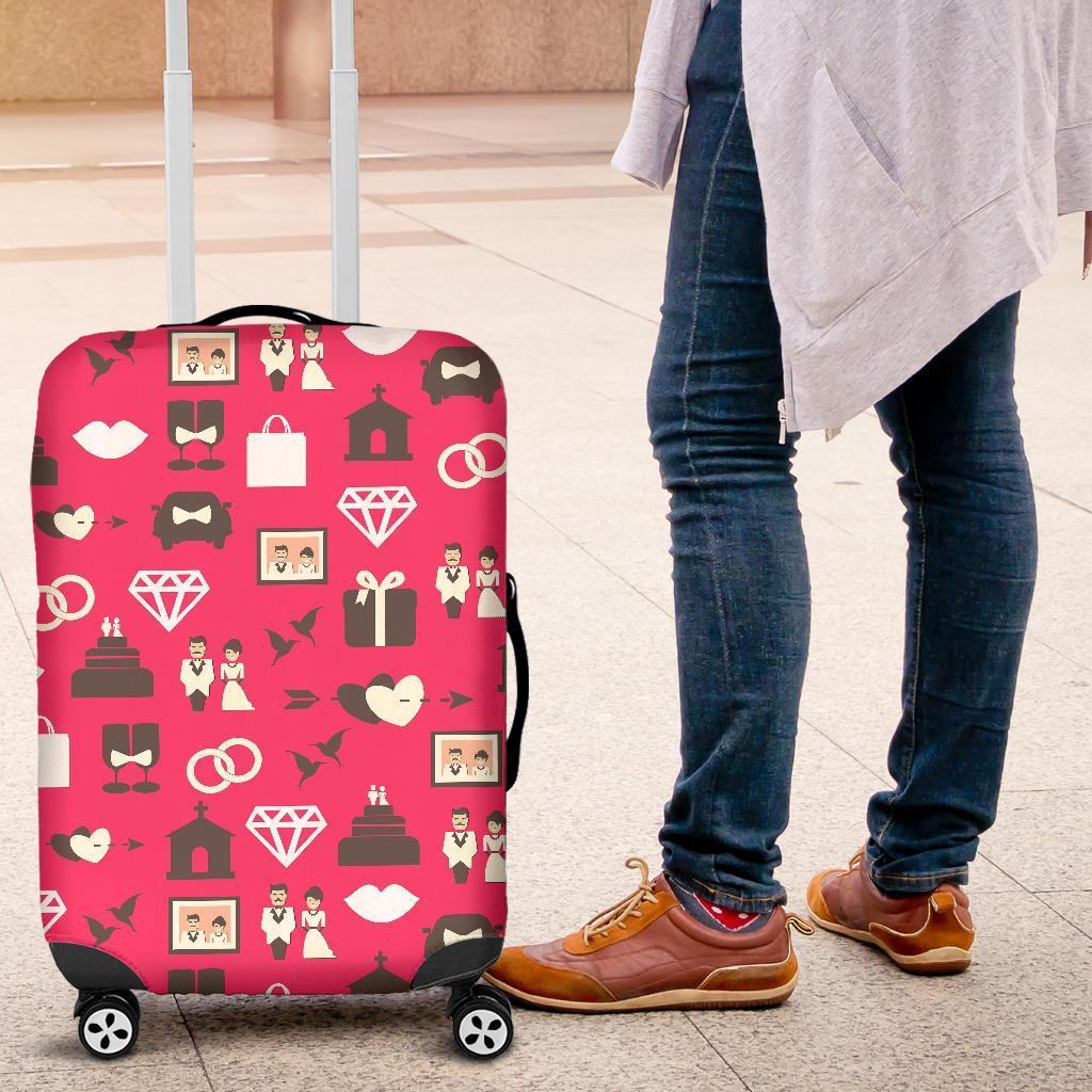Wedding Pink Print Pattern Luggage Cover Protector-grizzshop