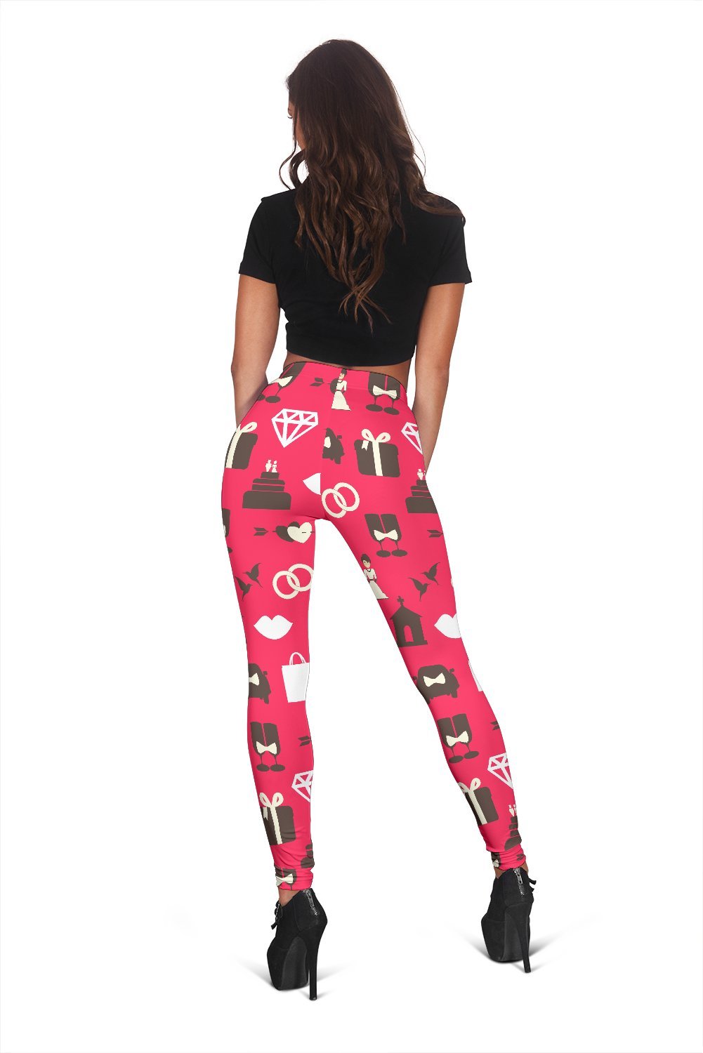Wedding Pink Print Pattern Women Leggings-grizzshop