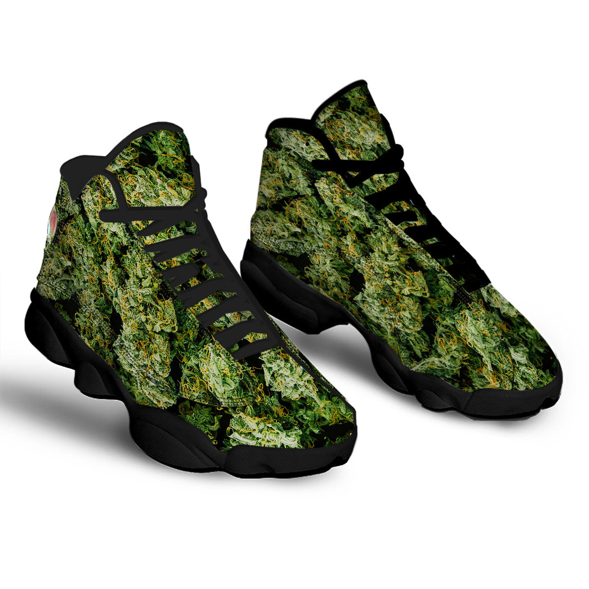 Weed Green Print Black Basketball Shoes-grizzshop