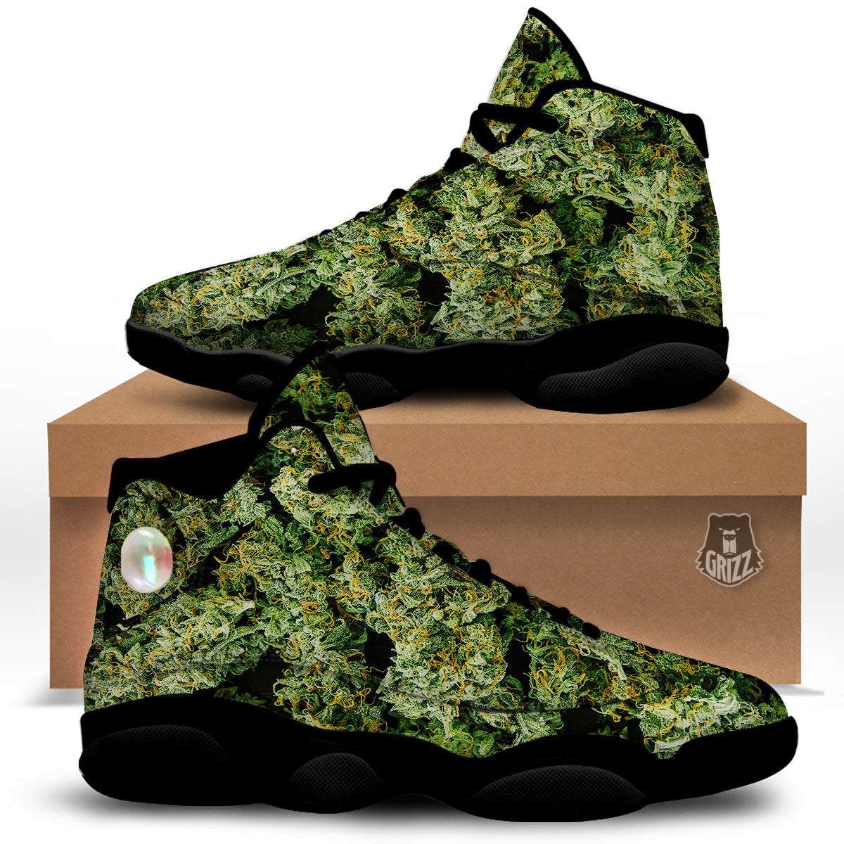 Weed Green Print Black Basketball Shoes-grizzshop