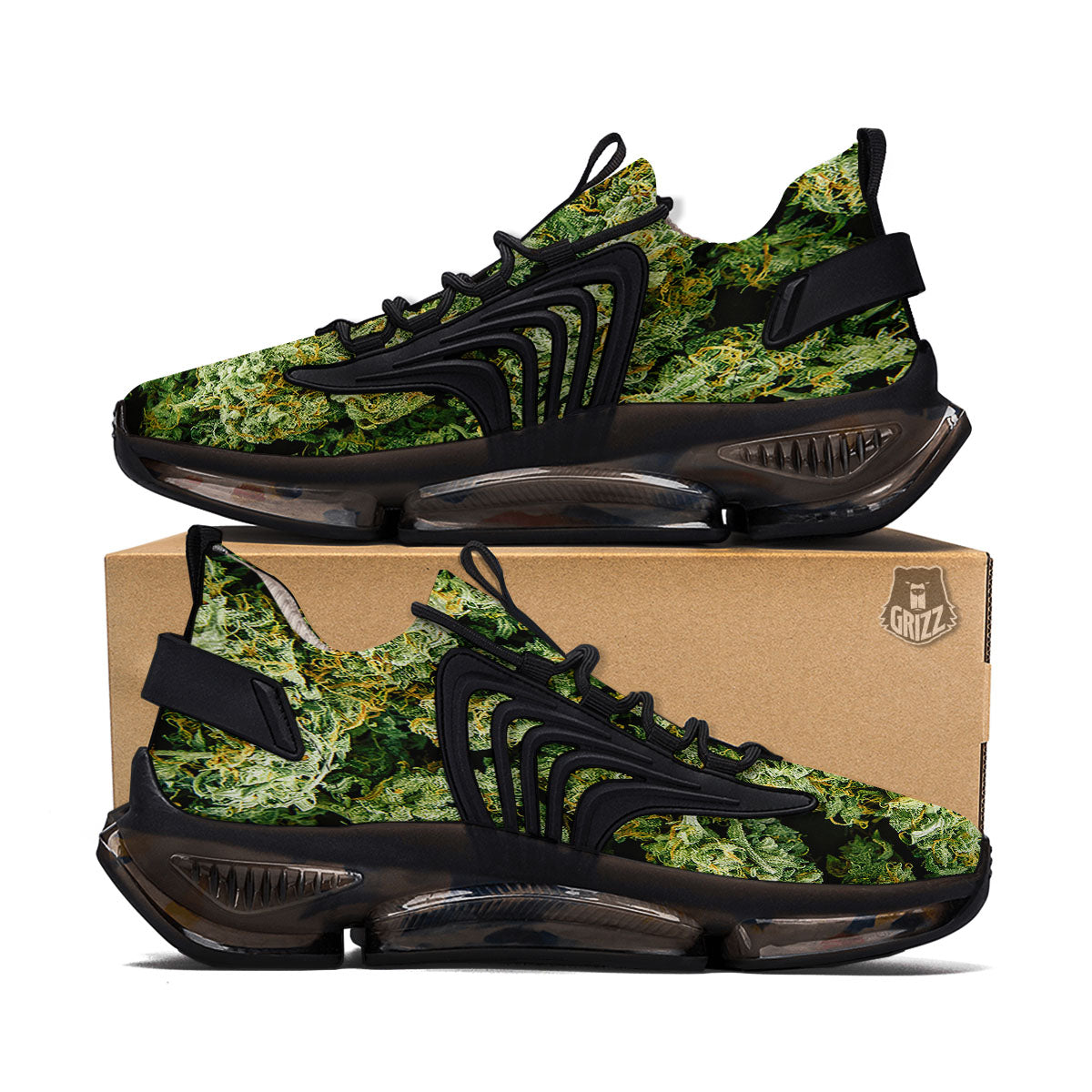 Weed Green Print Black Gym Shoes-grizzshop