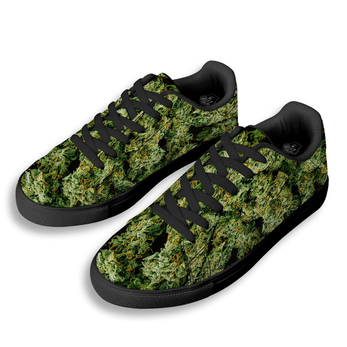 Weed Green Print Black Low Top Sneakers-grizzshop