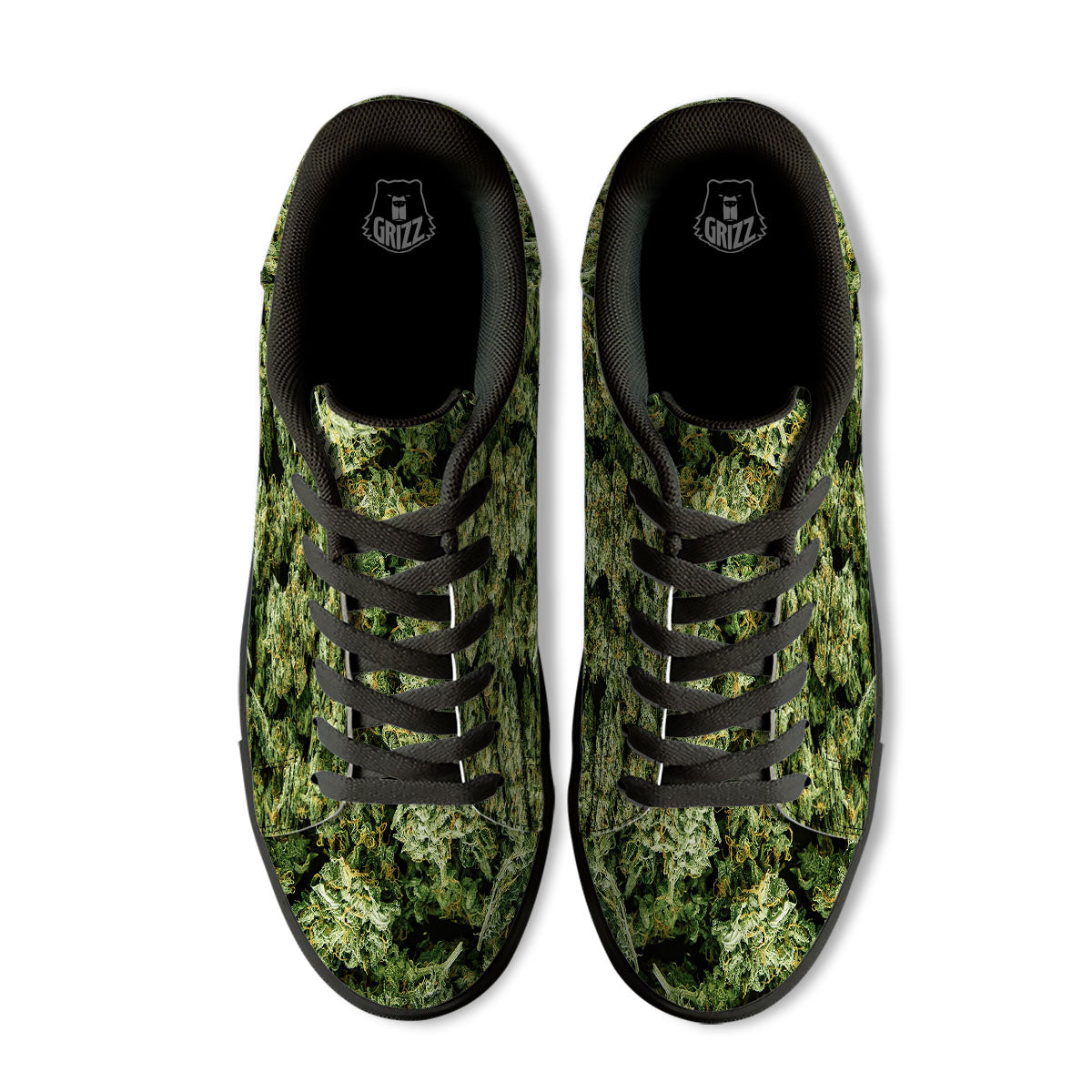 Weed Green Print Black Low Top Sneakers-grizzshop
