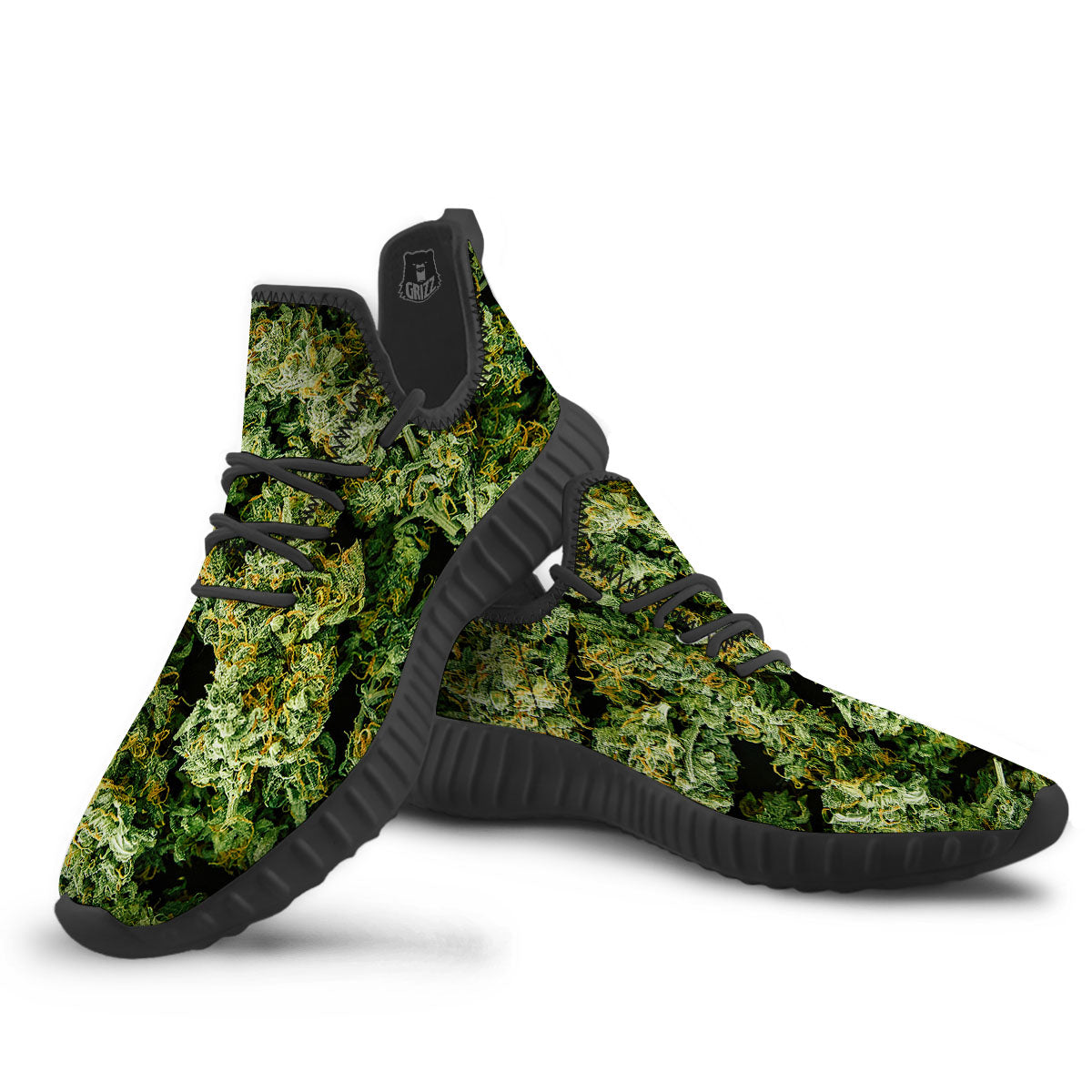 Weed Green Print Black Walking Shoes-grizzshop