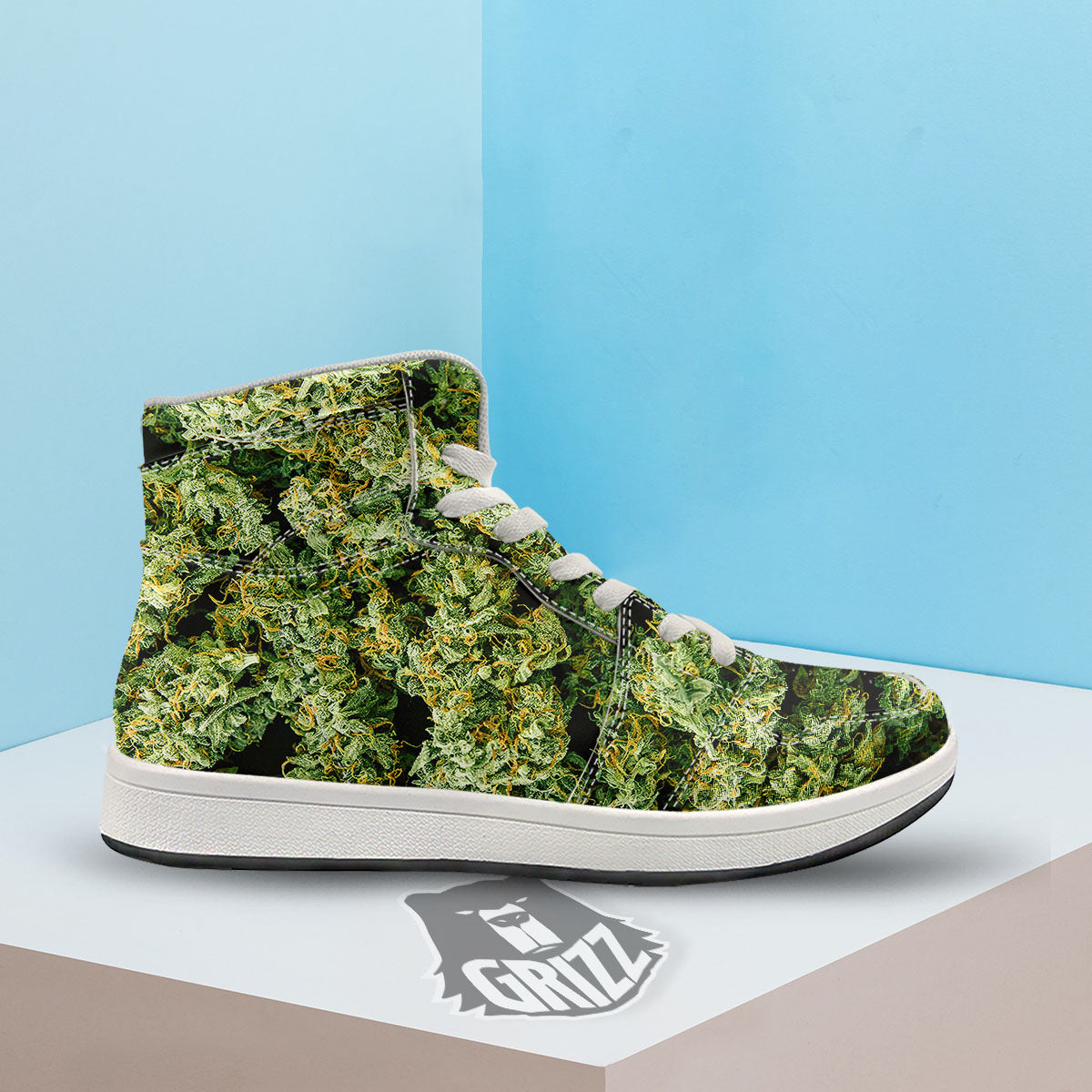 Weed Green Print High Top Sneakers-grizzshop