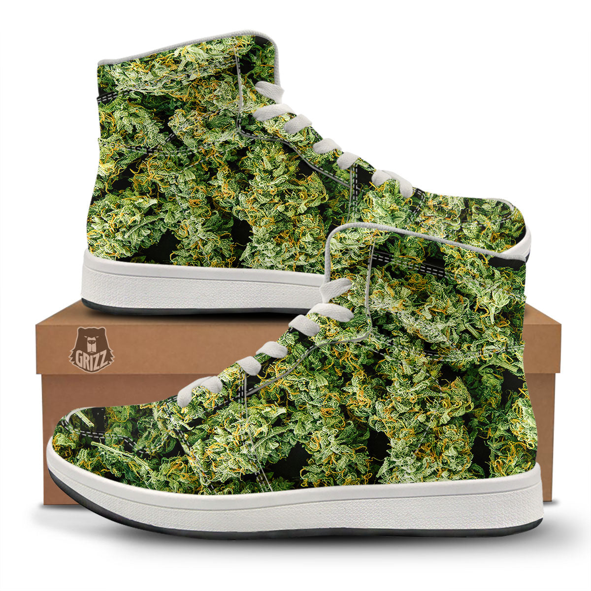 Weed Green Print High Top Sneakers-grizzshop