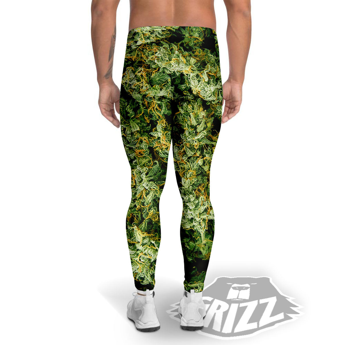 Weed Green Print Men's Leggings-grizzshop